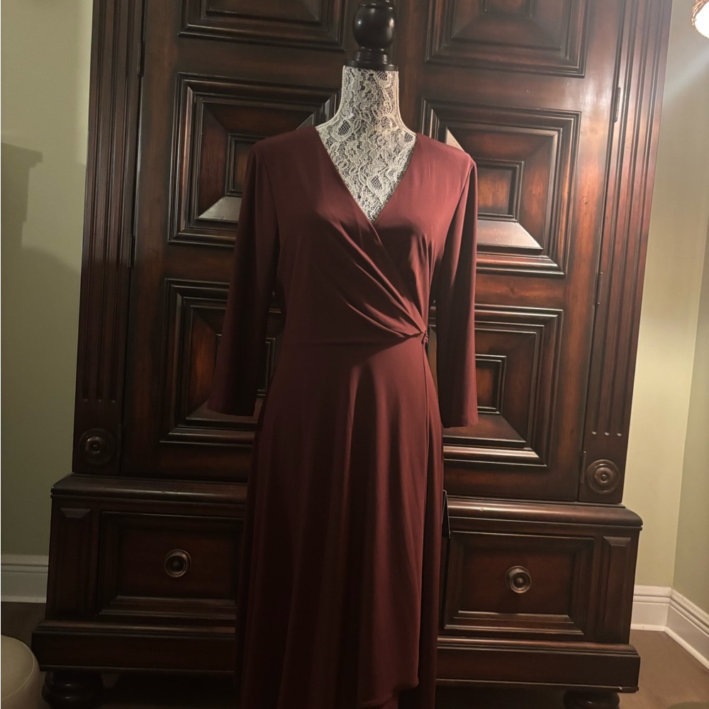 Adrianna Papell Red Long Sleeve Sheath Dress